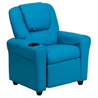 Faux Leather Kid Recliner - Cup Holder, Headrest, Turquoise