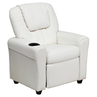 Faux Leather Kid Recliner - Cup Holder, Headrest, White