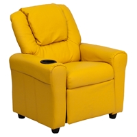 Faux Leather Kid Recliner - Cup Holder, Headrest, Yellow