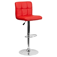 Quilted Adjustable Height Barstool - Faux Leather, Red