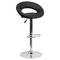 Faux Leather Barstool - Rounded Back, Adjustable Height, Black