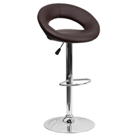 Faux Leather Barstool - Rounded Back, Adjustable Height, Brown