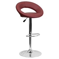 Faux Leather Barstool - Rounded Back, Burgundy