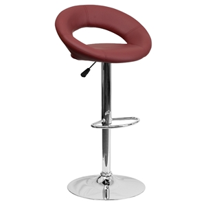 Faux Leather Barstool - Rounded Back, Burgundy 