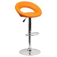 Faux Leather Barstool - Rounded Back, Adjustable Height, Orange