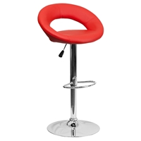 Faux Leather Barstool - Rounded Back, Adjustable Height, Red