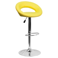 Faux Leather Barstool - Rounded Back, Adjustable Height, Yellow