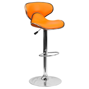 Cozy Adjustable Height Barstool - Mid Back, Faux Leather, Orange 