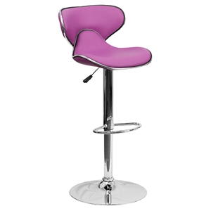 Cozy Adjustable Height Barstool - Mid Back, Faux Leather, Purple 