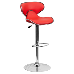 Cozy Adjustable Height Barstool - Mid Back, Faux Leather, Red 