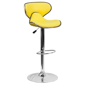 Cozy Adjustable Height Barstool - Mid Back, Faux Leather, Yellow 