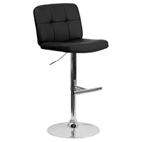 Tufted Faux Leather Barstool - Contemporary, Adjustable Height, Black