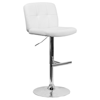 Tufted Faux Leather Barstool - Contemporary, Adjustable Height, White