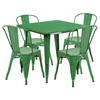 5 Pieces Square Metal Table Set - Stack Chairs, Green - FLSH-ET-CT002-4-30-GN-GG