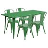 5 Pieces Rectangular Metal Table Set - Stack Chairs, Green - FLSH-ET-CT005-4-30-GN-GG