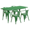 5 Pieces Rectangular Metal Table Set - Arm Chairs, Green - FLSH-ET-CT005-4-70-GN-GG