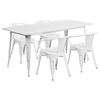 5 Pieces Rectangular Metal Table Set - Arm Chairs, White - FLSH-ET-CT005-4-70-WH-GG