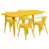 5 Pieces Rectangular Metal Table Set - Arm Chairs, Yellow - FLSH-ET-CT005-4-70-YL-GG