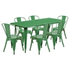 7 Pieces Rectangular Metal Table Set - Stack Chairs, Green - FLSH-ET-CT005-6-30-GN-GG