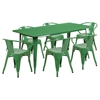 7 Pieces Rectangular Metal Table Set - Arm Chairs, Green - FLSH-ET-CT005-6-70-GN-GG