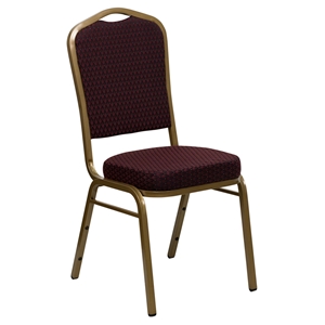 Hercules Series Stacking Banquet Chair - Crown Back, Burgundy Pattern, Gold 