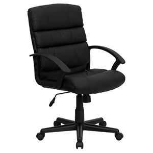 Leather Swivel Task Chair - Mid Back, Black 