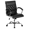 Leather Executive Swivel Office Chair - Mid Back Designer, Armrests, Black - FLSH-GO-1297M-MID-BK-GG