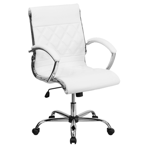 Leather Executive Swivel Office Chair - Mid Back Designer, Armrests, White 