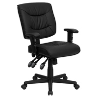 Leather Swivel Task Chair - Low Back, Multi Functional, Armrest, Black