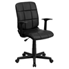 Quilted Faux Leather Task Chair - Mid Back, Swivel, Nylon Arms, Black - FLSH-GO-1691-1-BK-A-GG