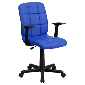 Quilted Faux Leather Task Chair - Mid Back, Swivel, Nylon Arms, Blue 