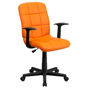 Quilted Faux Leather Task Chair - Mid Back, Swivel, Nylon Arms, Orange 