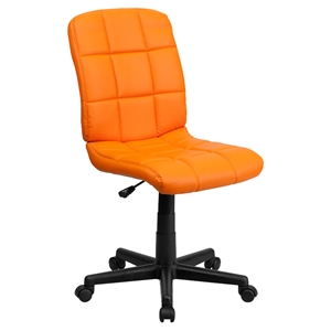 Quilted Faux Leather Task Chair - Mid Back, Swivel, Orange 