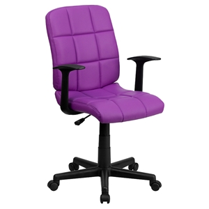 Quilted Faux Leather Task Chair - Mid Back, Swivel, Nylon Arms, Purple 