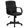 Leather Swivel Task Chair - Mid Back, Nylon Arms, Black - FLSH-GO-228S-BK-LEA-GG