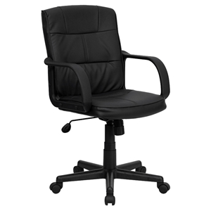 Leather Swivel Task Chair - Mid Back, Nylon Arms, Black 