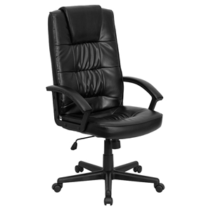 Executive Swivel Office Chair - High Back, Black, Leather 