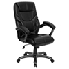 Overstuffed Executive Swivel Office Chair - High Back, Black Leather - FLSH-GO-724H-BK-LEA-GG