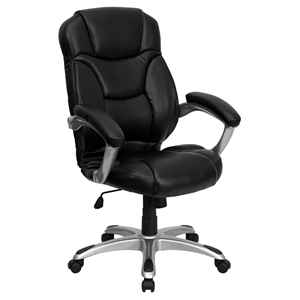 Executive Swivel Office Chair - Headrest, High Back, Black and Silver 