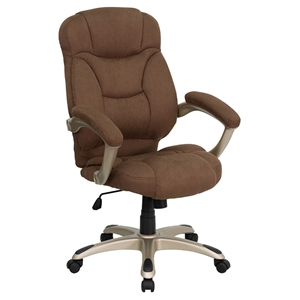 Executive Swivel Office Chair - High Back, Brown Microfiber 