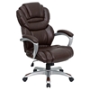 High Back Executive Swivel Office Chair - Padded Loop Arms, Brown - FLSH-GO-901-BN-GG