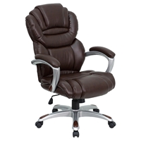 High Back Executive Swivel Office Chair - Padded Loop Arms, Brown