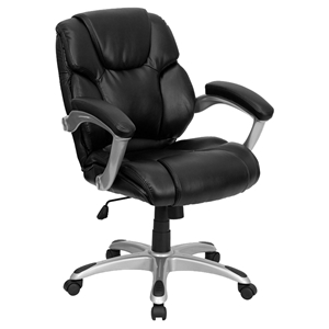 Leather Swivel Task Chair - Mid Back, Height Adjustable, Black 