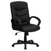 Mid Back Swivel Task Chair - Height Adjustable, Black Leather - FLSH-GO-977-1-BK-LEA-GG