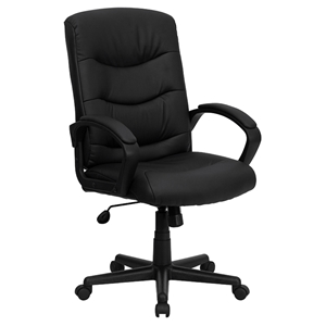 Mid Back Swivel Task Chair - Height Adjustable, Black Leather 