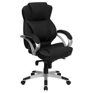 Executive Swivel Office Chair - Stitching, High Back, Black and Silver 