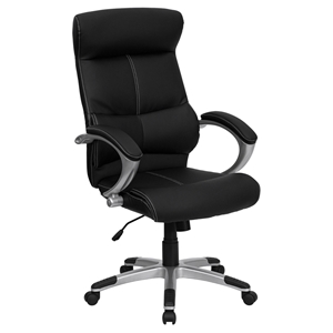 High Back Executive Office Chair - Black, Swivel, Leather 