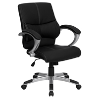 Swivel Manager Chair - Mid Back, Leather, Black