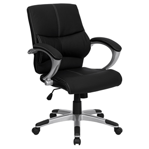 Swivel Manager Chair - Mid Back, Leather, Black 