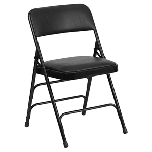 Hercules Series Folding Chair - Curved Triple Braced, Double Hinged, Black 